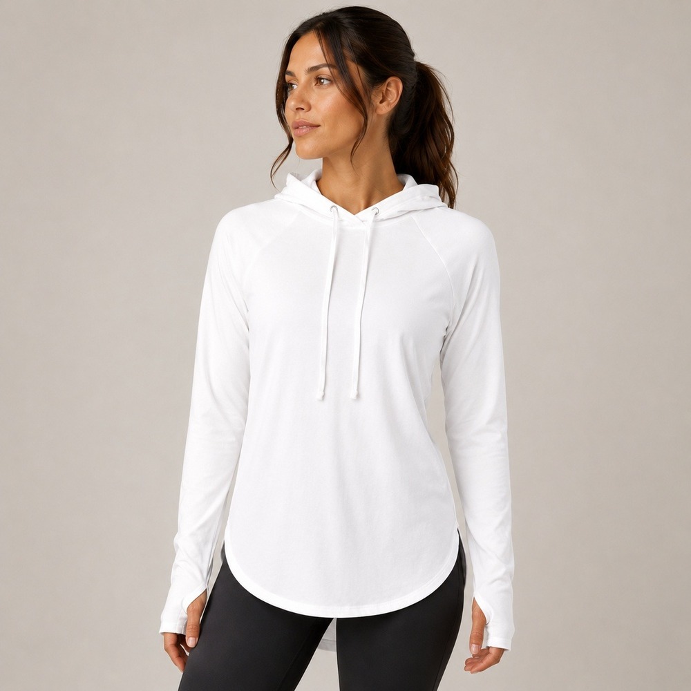 Royal Avalon Womens XL White Bamboo Viscose‎ Cotton Lightweight Hoodie Thumbhole